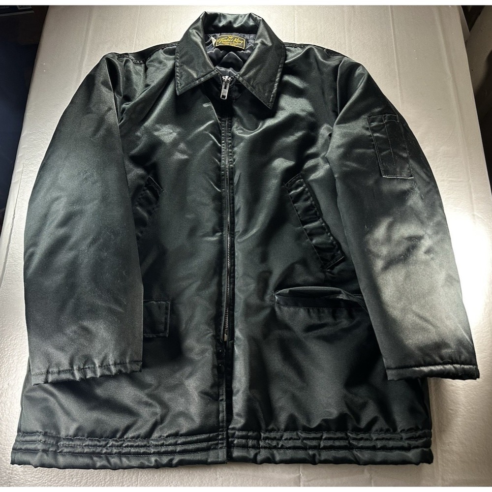 1980s Timber King Jacket Mens Large Navy Nylon Bomber Quilt lined Collared Coat